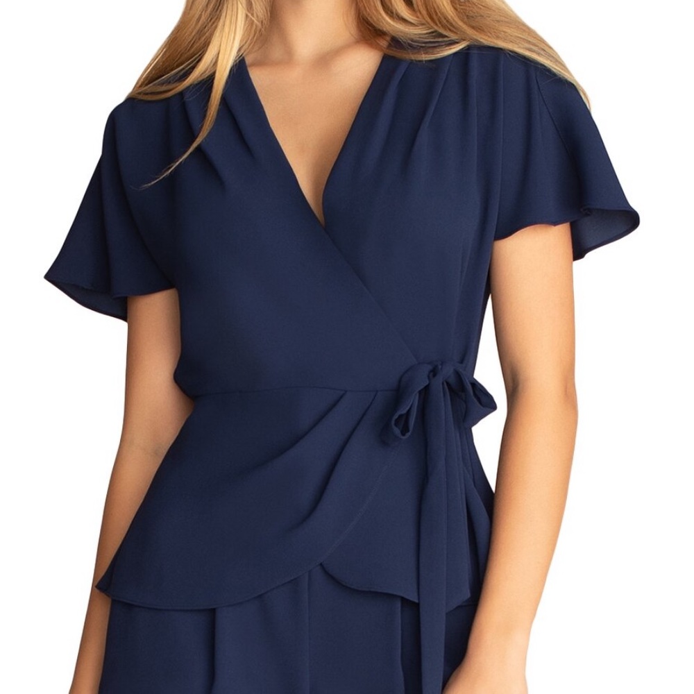 Trina Turk flutter sleeve wrap top.  Navy Small, NWT